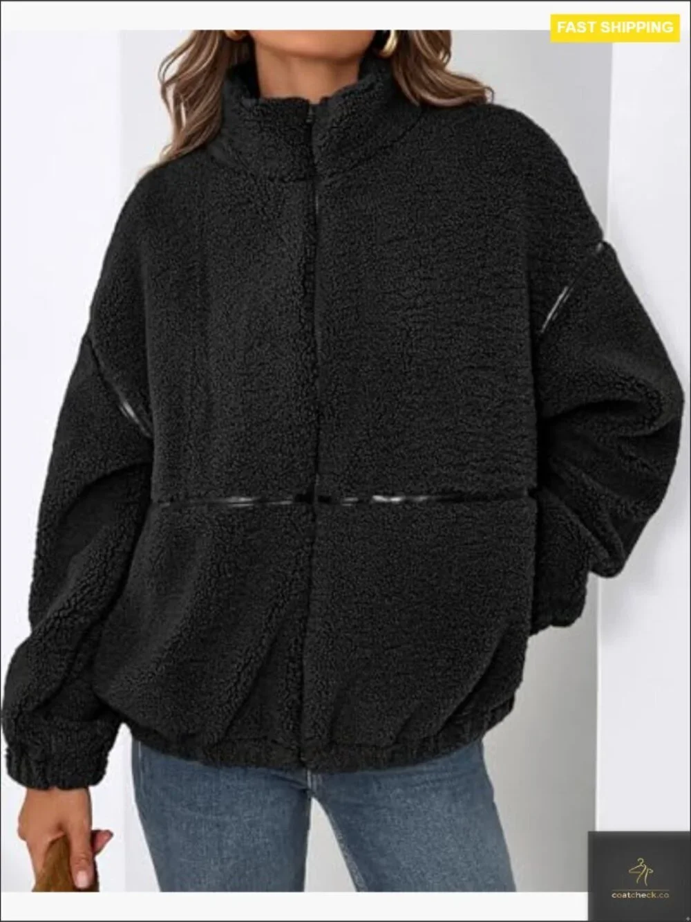 Oversized Faux Fur Zip Up Sherpa Jacket Winter Warm Fleece Jacket for Women